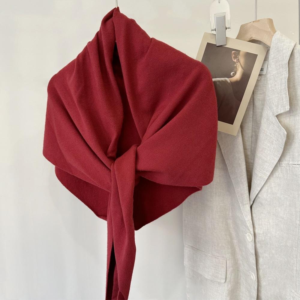 Cross-Border Wool Striped Shawl Enlarged Autumn And Winter Warm Triangle Scarf Knitted Women'S Knotted Shoulder Scarf