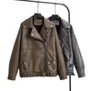 Autumn 2023 Oversized Washed PU Leather Lapel Jacket for Women