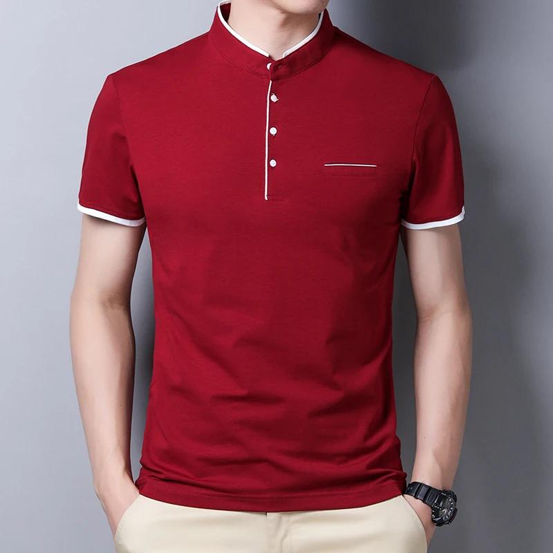 Men's Casual and Fashionable Solid Color Short Sleeved Stand Up Collar T-shirt Summer Versatile and Comfortable Top