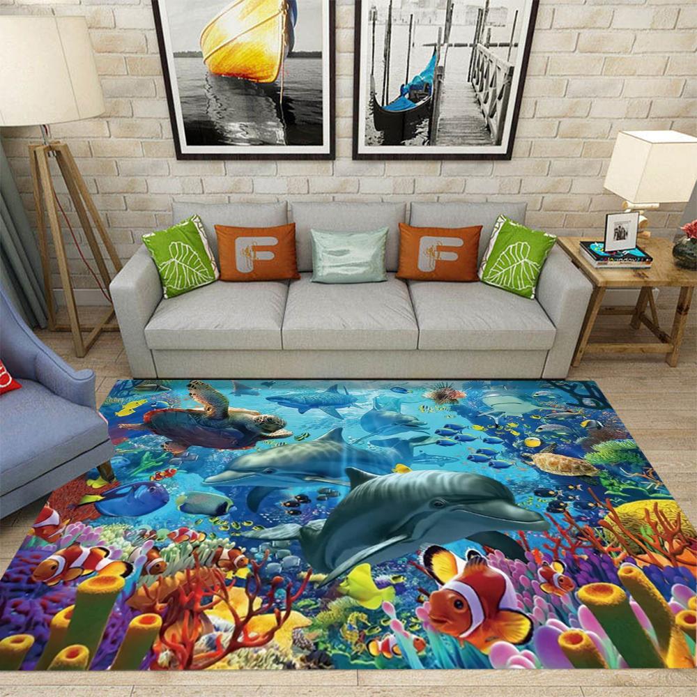 Large Marine Life Area Rug with Sea Turtles and Coral Reefs Living Room Bedroom Colorful Decor Carpet Home Decoration Ma