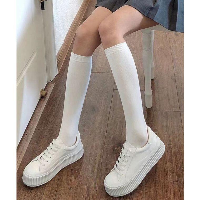 White Jk Bow Calf Socks Niche Women Polyester Cotton Medium Long Tube Spring And Autumn Knee Half Leg Socks High Tube