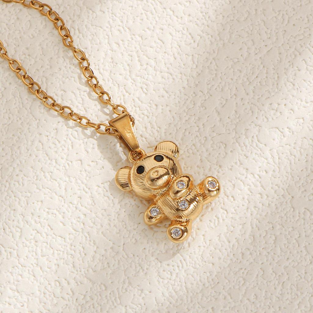 Cartoon Bear Pendant Necklace with Synthetic Zirconia - Student Gift