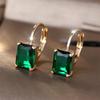 Crystal Green Square Stone Hoop Earrings For Women Vintage  Gold Color Wedding Jewelry Mother's Day Gift