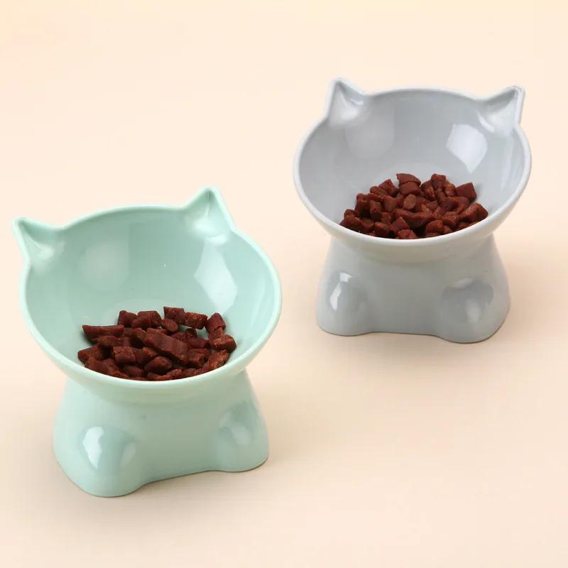 Pet Bowl Large Capacity Cats Bowls Oblique Mouth Cute Cartoon Cat Shape Cat Dog Food Dispenser Pet Feeder Pets Supplies