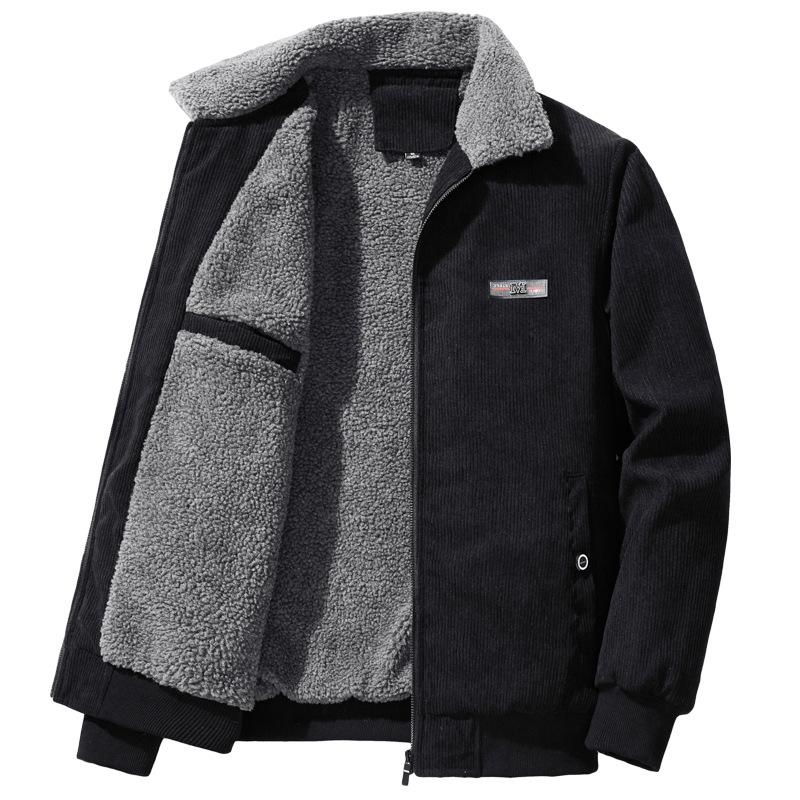 Men's Winter Large Size Thickened and Padded Cardigan Jacket Fleece Jacket Stand-up Collar Warm Casual Sports Solid Colour Zipped Version Tops