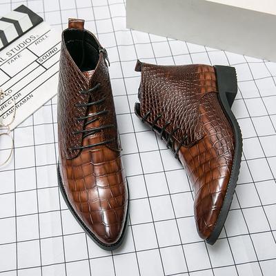 Zapatos de hombre, botas de cuero nuevas de gran tamaño, botas altas de cuero de moda, botas Martin de vestir de negocios con estampado de cocodrilo.