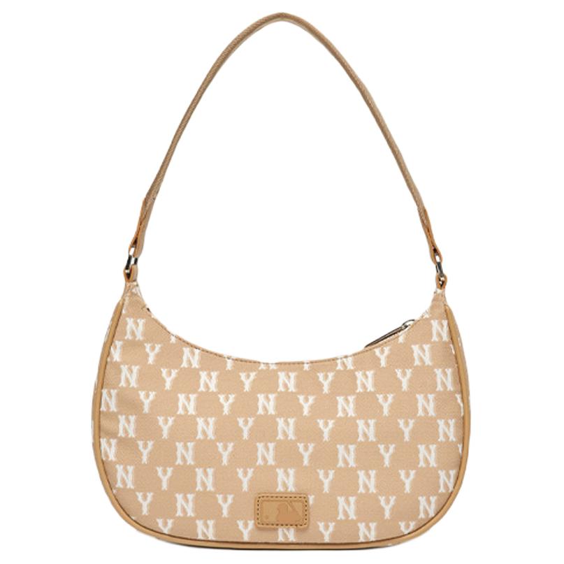 New MLB Monogram Collection Artificial Leather Polyester Shoulder Bag, Pochette, Shoulder Bag Women's Cream Latte 3ABQS012N-50BGD