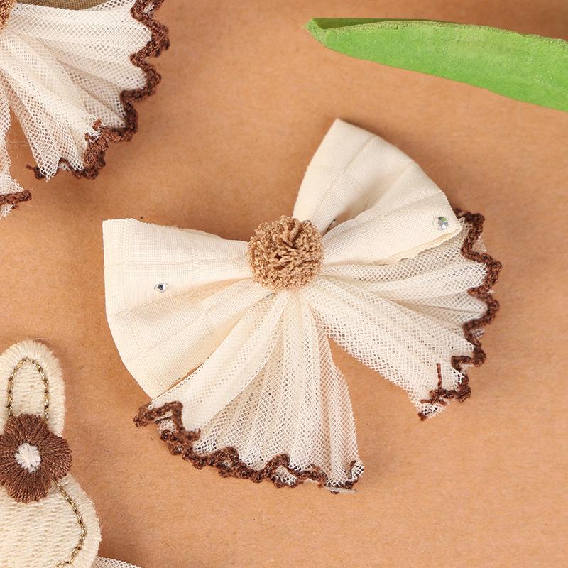 Milk Coffee Bow-Tie Bunny Ear Fabric Patch for DIY Children's Clothing Accessories
