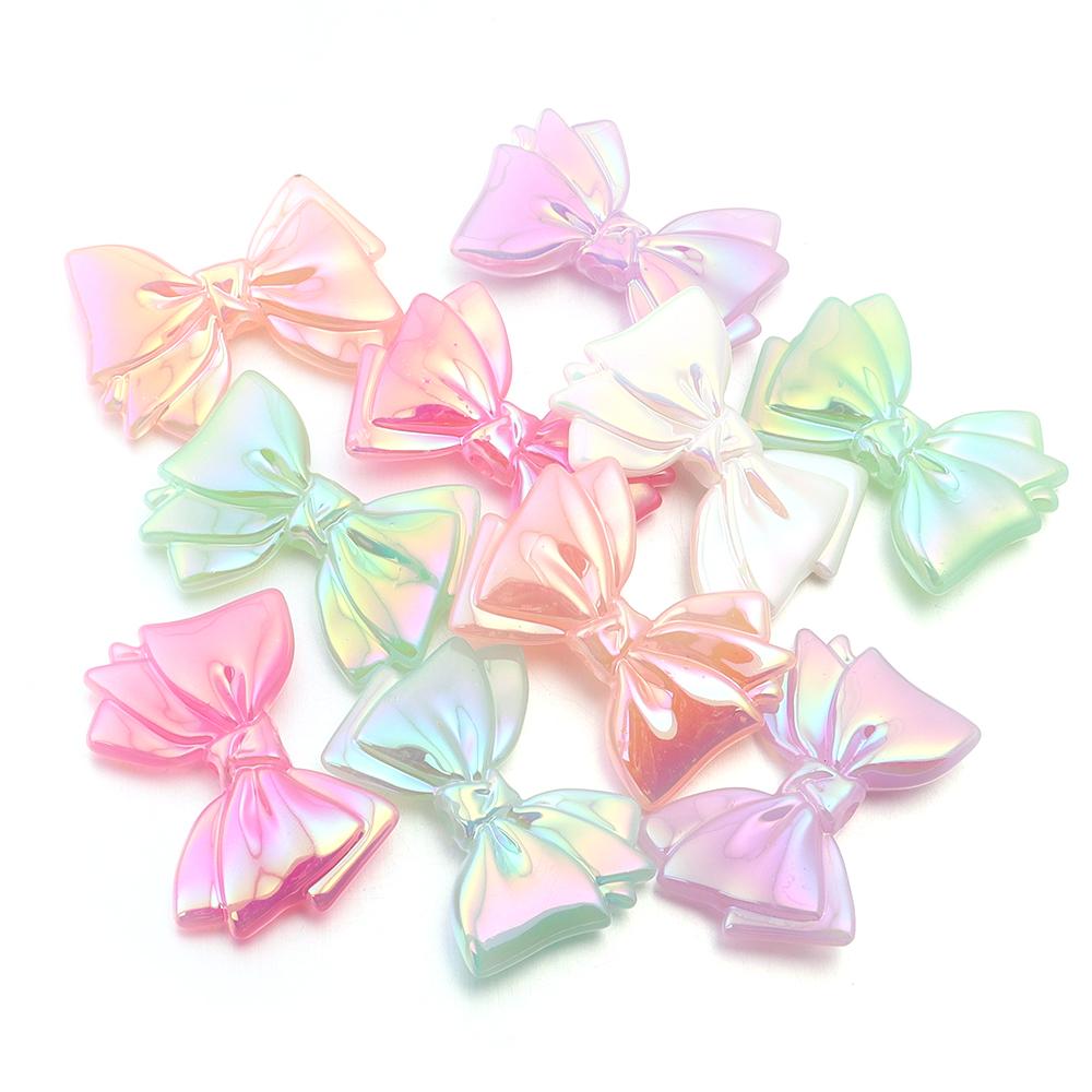 10Pcs/lot Jelly Colored Bow Acrylic Beads Charms Plated Color Bowknot Loose Beads for Handmade Bracelet Necklace Jewelry Finding
