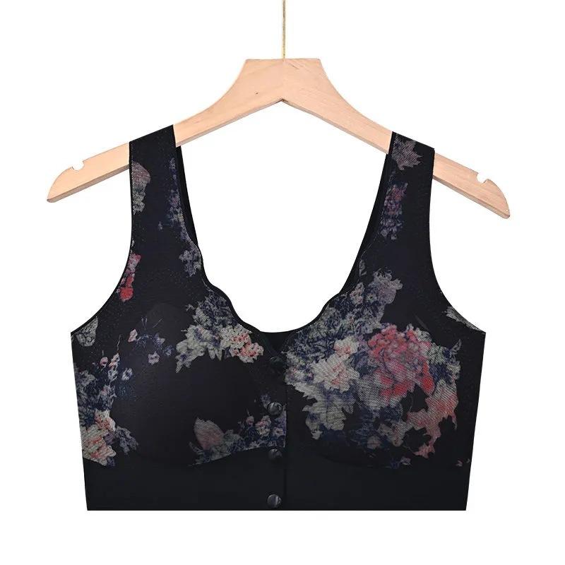 Ultra-light Front Buckle Underwear Female Middle-aged Mother No Steel Ring Upper Support Anti-sagging Mesh Yarn Breathable Large Size Bra Cover