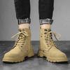 Men's Short Boots for Autumn\winter High Top Lace Up Workwear Shoes Outdoor Casual Mens Boots Side Zipper Mid Top Leather Shoes