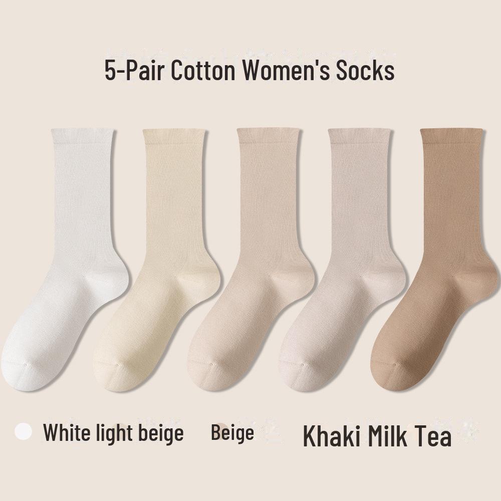 Women's White Medium-Length Cotton Socks - Boneless, Deodorant, Perfect for Spring and Autumn