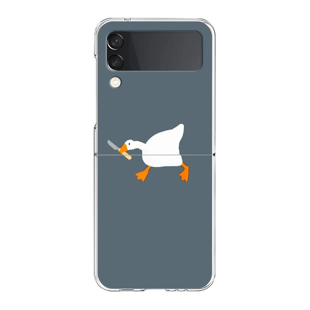 Cartoon Cute Goose Duck Game For Samsung Galaxy Z Flip 3 4 5 Hard Folding Clear PC Phone Case For Samsung Z Flip3 Cover Bumper