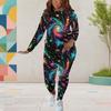 Women Plus Size Round Neck Long Sleeve Printed Top And Fitted Pants Two Piece Set