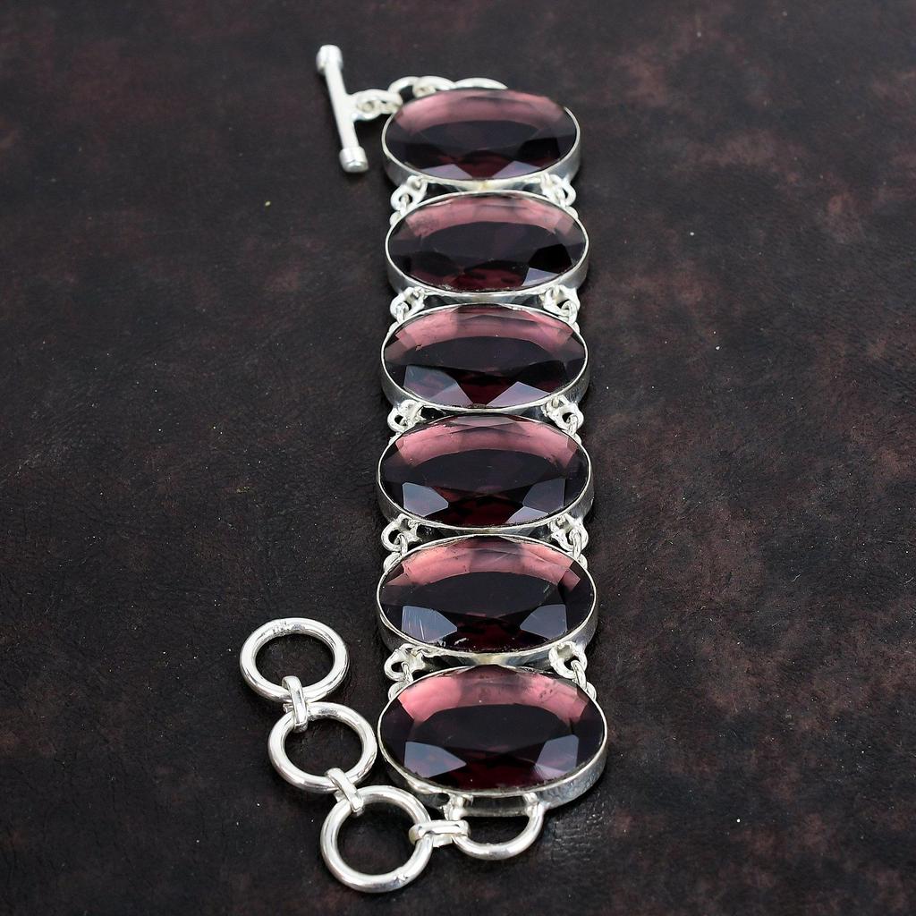 Faceted Pink Amethyst Bracelet Handmade Unique Jewelry Natural Gemstone Bracelet 925 Sterling Silver Adjustable Chain Bracelet Gifts for Her