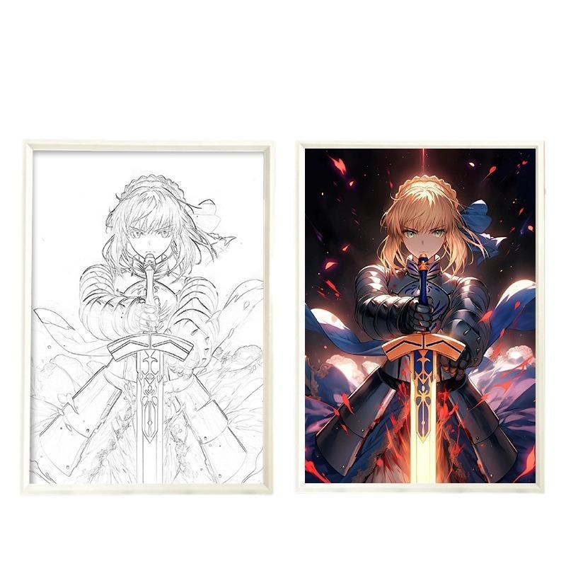 21cm/8.27in Fate Anime 3D Light Painting Box Tri Color Dimming Peripherals Cartoon Bedroom Table Top Display Birthday Decoration