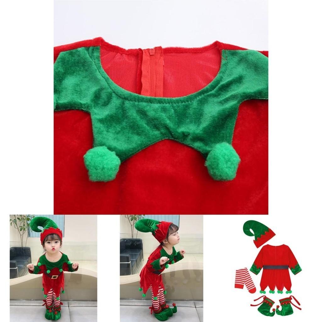 Velvet Boys Girls Christmas Elf Outfit Xmas Party Cosplay Set