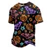 Men's Casual Button Collar Lightweight Breathable Short Sleeve Shirt Halloween Themed Printed Design Comfortable Fit