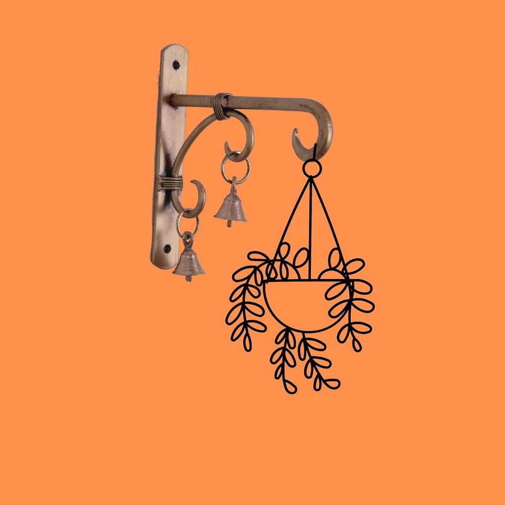 Hardware Wall Bracket with Bells for Hanging Bell/Macrame/Plant and pots/Lantern/Tealight/Wind Chimes/Multi Hanging (Size L18 X W3 X H18 CM)…