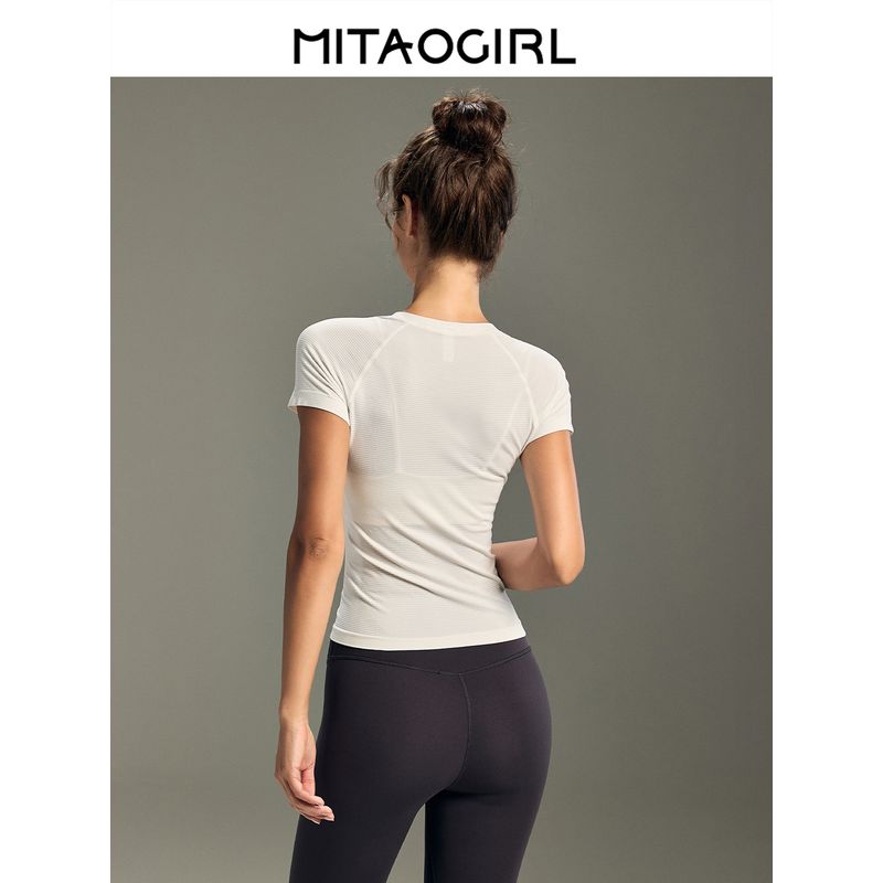 Mitaogirl Kendall Quick-Drying Top Women Slim Fit Running Yoga Workout Clothes Breathable Thin Sports Short Sleeve T-shirt
