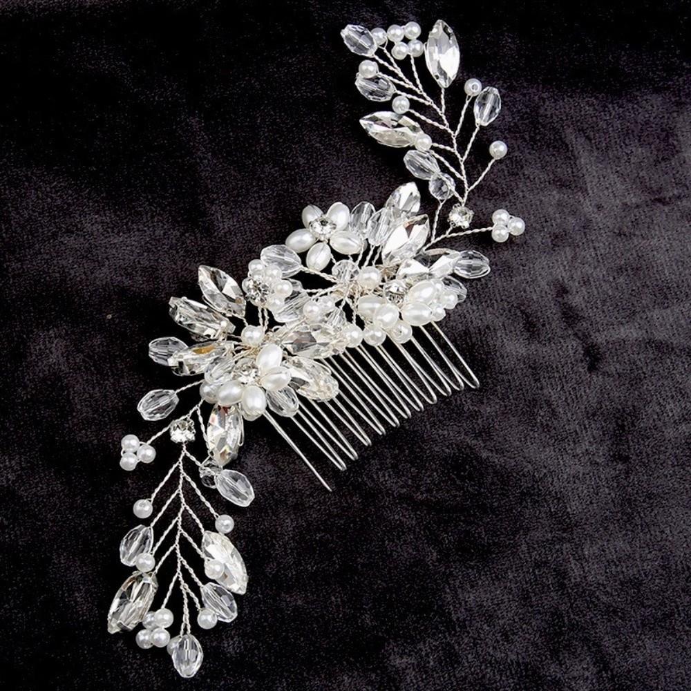 Flower Pearl Hair Combs Zinc Zinc Alloy Rhinestone Hairpin Luxury Toothed Insert Comb  Bride