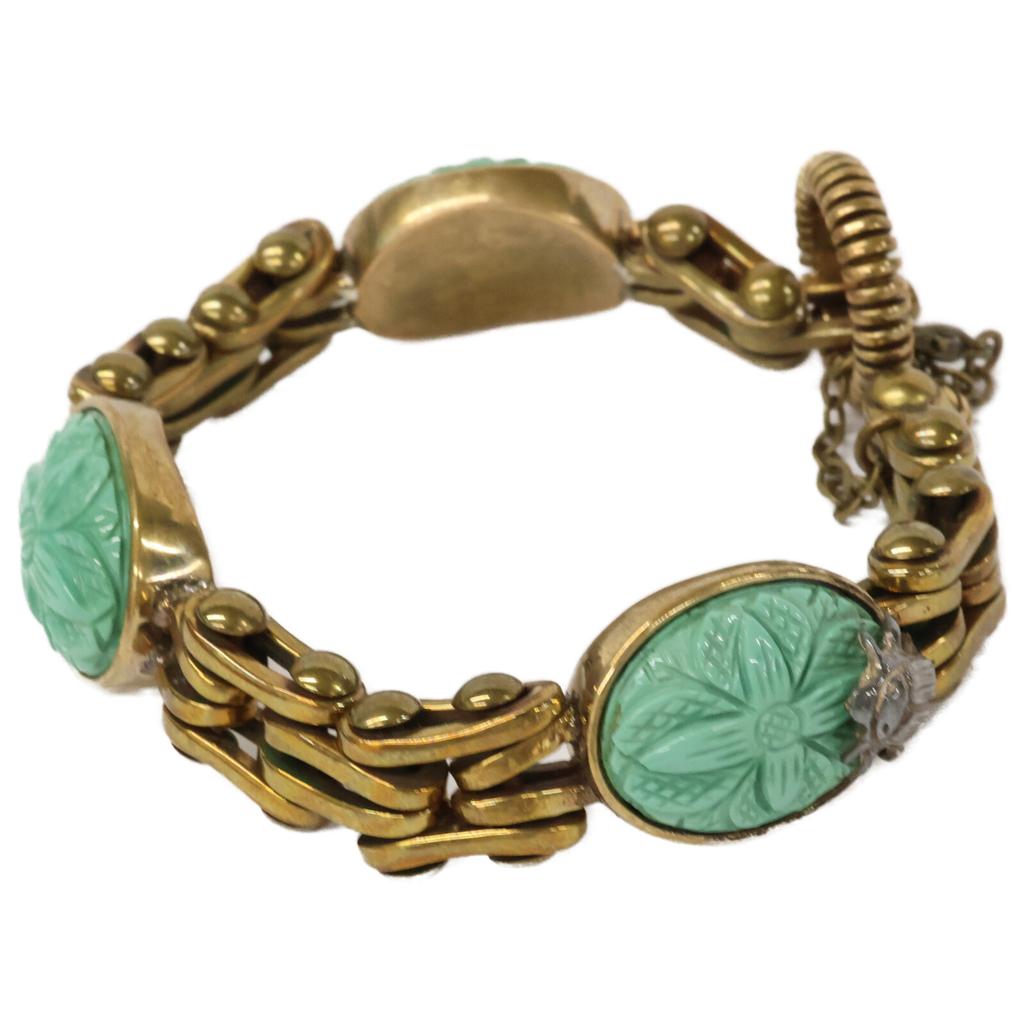 STEPHEN DWECK 2011 Flower Carving Turquoise Bracelet Gold/GreenUsed