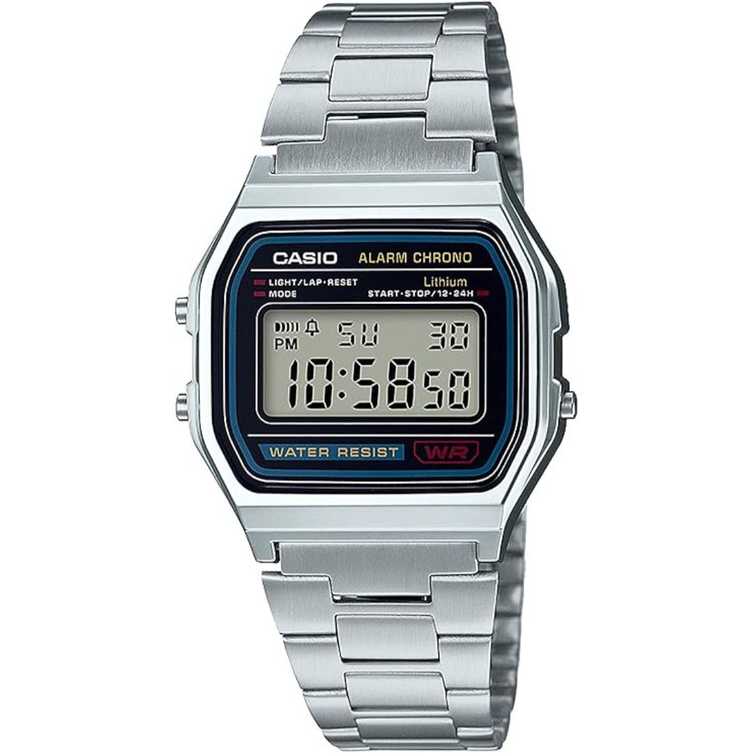 Цифровые часы CASIO A158WA-1JH - Классический серебристый металлический браслет - Прямо из Японии