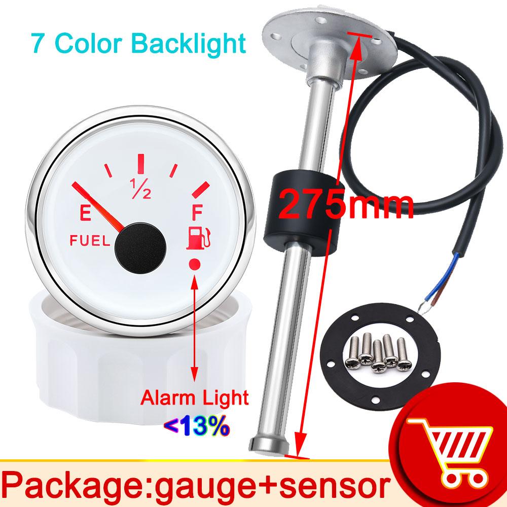 52mm Fuel Level Gauge + Fuel Level Sensor 240-33ohm With 7 Color Backlight 12V~24V For Car Digital Fuel Gauge Boat customized