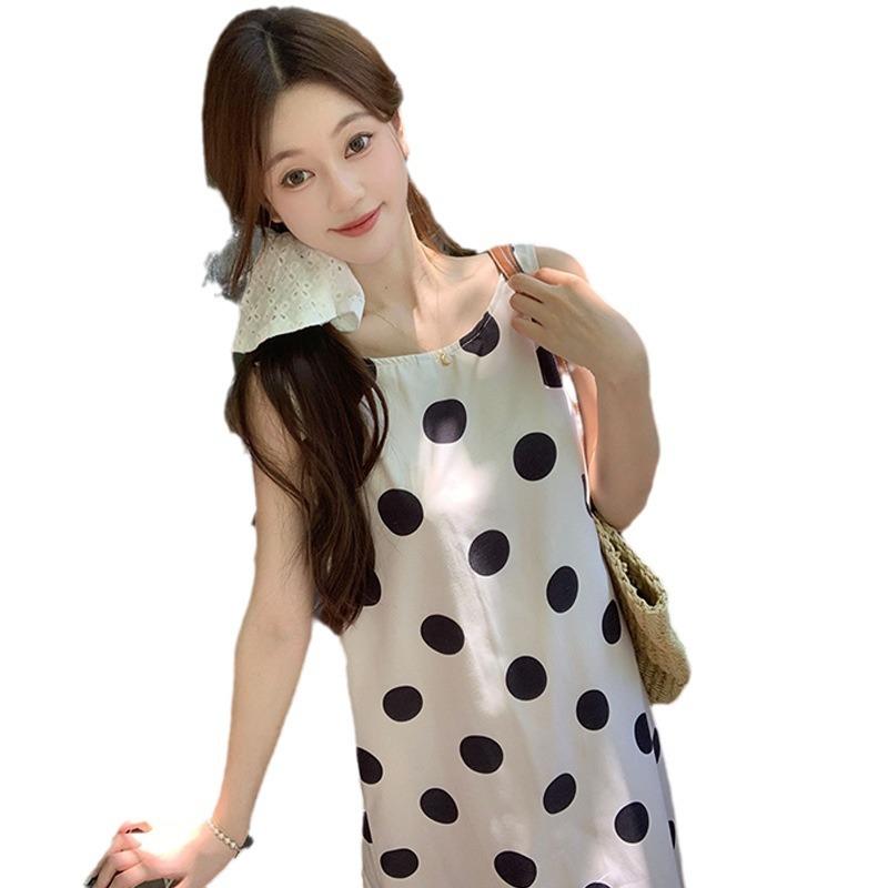 Polka Dot Dress Summer Dress Updated Temperament Vintage Style Sleeveless A-word Long Skirt Relaxed Fit and Thin Vest Skirt Women