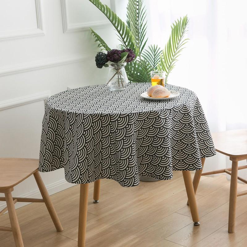 Round Cotton Linen Tablecloth 150cm Modern Minimalist Marble Print Dining Table Cover Kitchen Home Decor