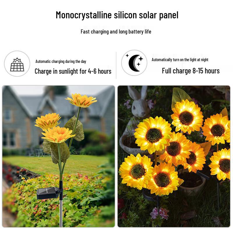 Solar Powered 3-Head Sunflower LED Garden Stake Light