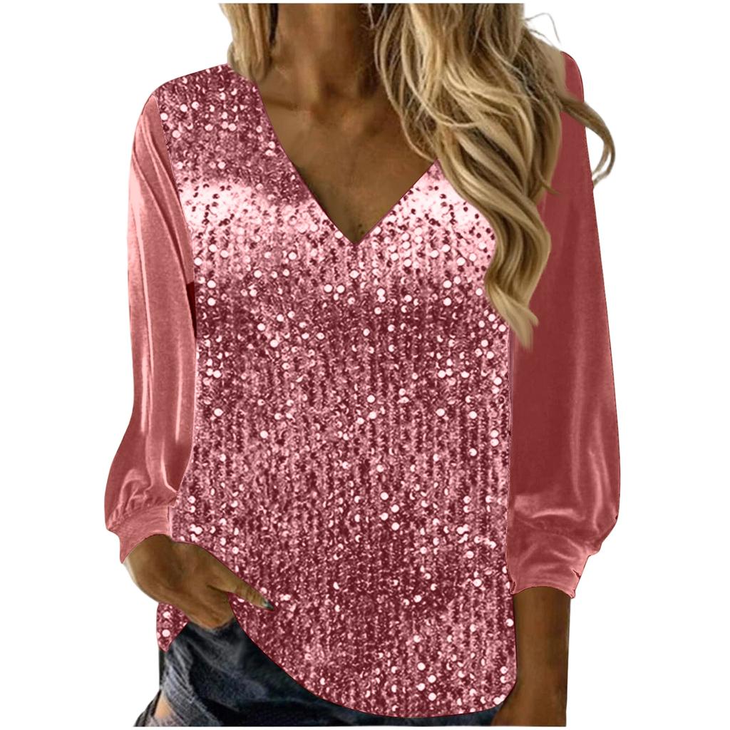 Ladies' Printed Casual And Fashionable Long Sleeved V-neck Top