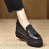 New Retro Wedge Heel Small Leather Shoes Round Head Small Height-increasing Platform Shoes Spring Fashion Soft Leather High-heeled Loafers
