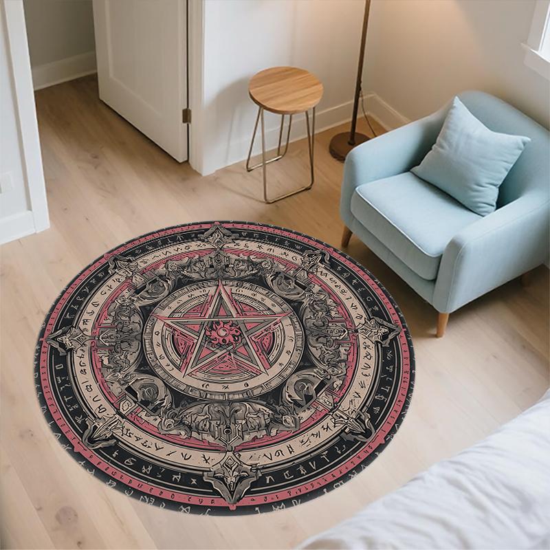 Pentagram pattern round rug,Carpet Rug for Living Room Bedroom Sofa Playroom Decor,Non-slip Floor Mat,Holiday Gifts and Birthday Gifts