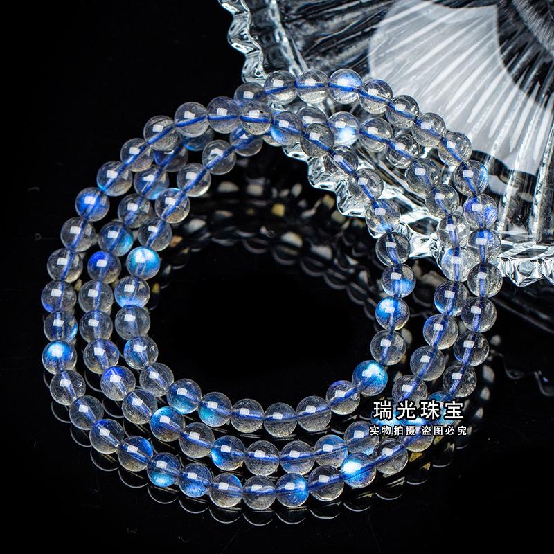 New Product 8ACompletely Pure Gray Moonlight Collectible Full Blue Light Labradorite Cat's Eye Crystal Bracelet