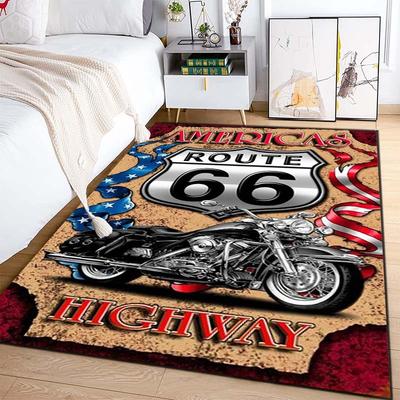 15 Sizes Route 66,Mother Road Sign Pattern Area Rug,Carpet for Home Living Room Bedroom Sofa Doormat Decor,Non Slip Floor Mat