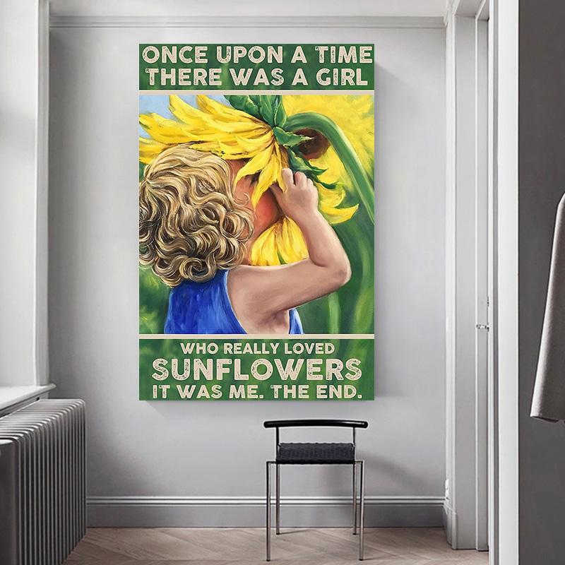 Retro Art Abstract Figure Sunflower Girl Posters Prints Fashion Slogan Canvas Painting Wall Picture for Living Room Home Decor