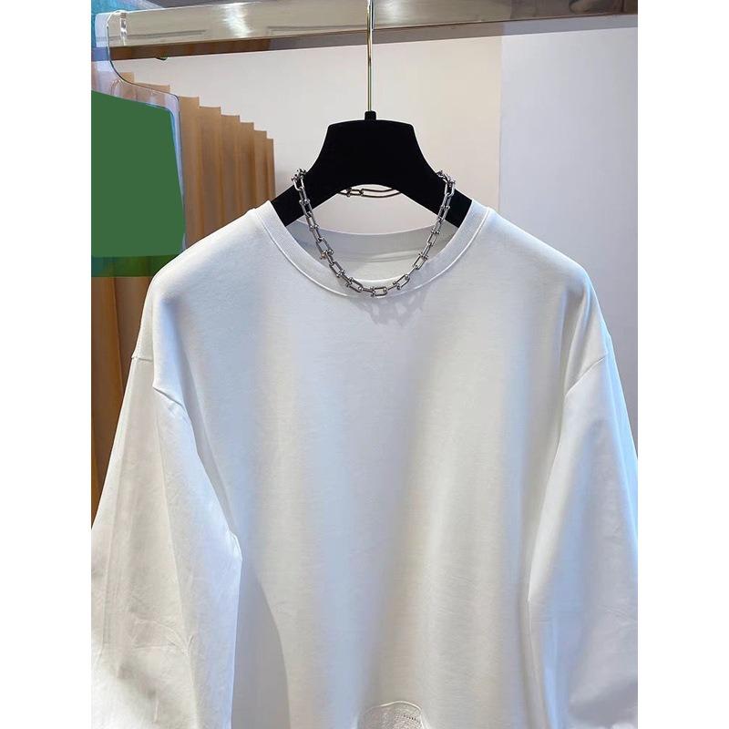 Air Cotton White Lace Splicing Long-sleeved T-shirt Women's Spring Loose Solid Color Outerwear Top