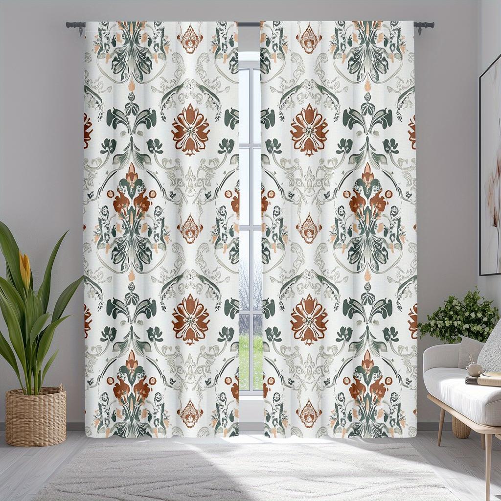 2pc Geometric print curtains, polyester fabric, machine washable, suitable for living room and bedroom decoration