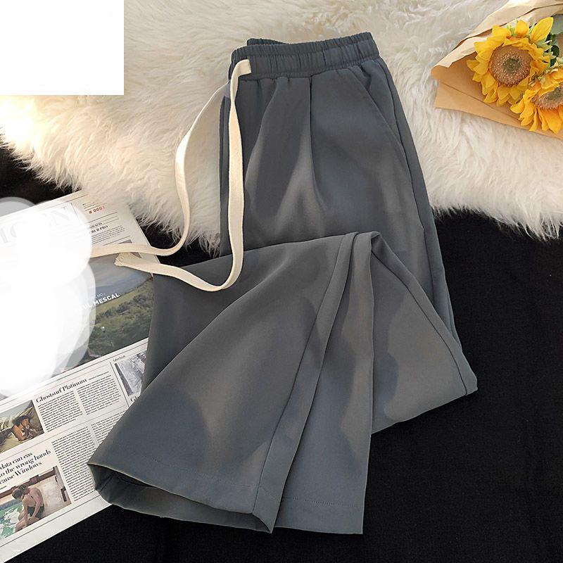 Summer Thin Loose Wide-leg Men Elastic Fashion Casual Straight Drawstring Trousers Black Blue Gray