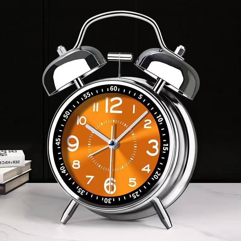 Rechargeable Metal Bell Alarm Clock with Night Light - Super Loud Wake-Up Device for Bedsides, Ideal for Students and Elderly Rooms.