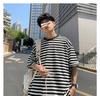 Men's Striped High Street Loose Fit T-Shirt - Trendy Summer Hong Kong Style for Couples and Students