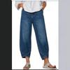 Womens Washed Wide Leg Cropped Denim Jeans Loose Fit Streetwear Casual Pants