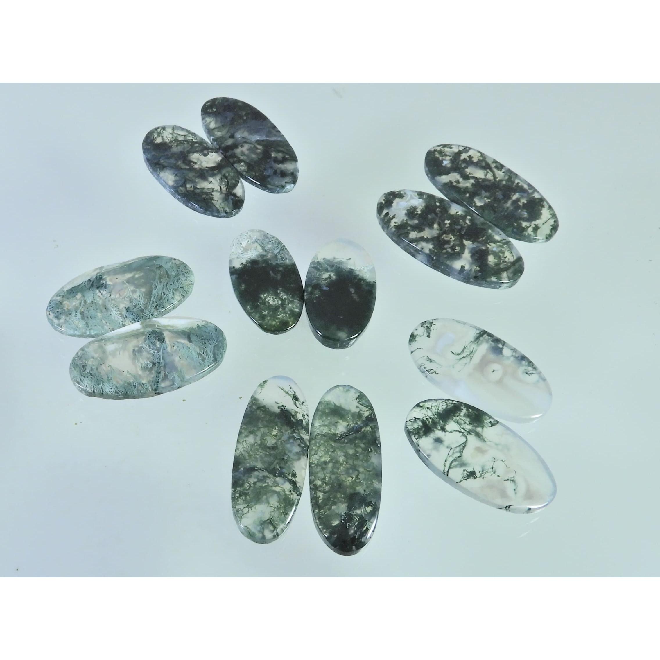 160Cts. Natural Moss Agate Matched Pair Oval Cabochon Gemstone 07 Pair Lot C-2288