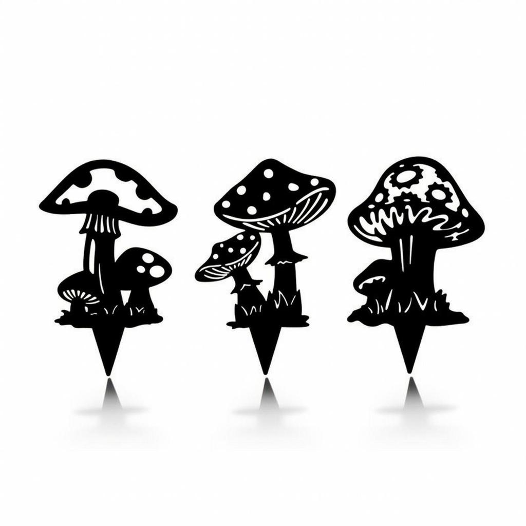 Mushrooms Ground Insert Black Metal Silhouette Sign Flat Garden Stakes for Gardeners,