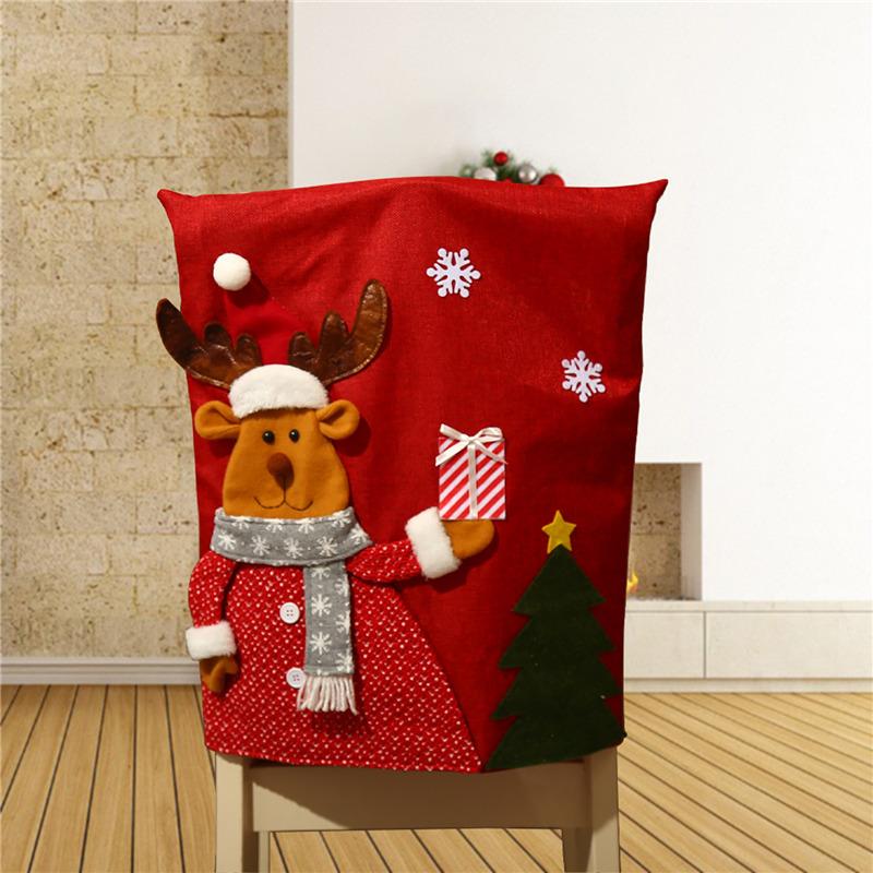 Christmas Chair Cover Dinner Dining Table Santa Claus Snowman Red Cap Ornament Chair Back Covers Christmas Decoration