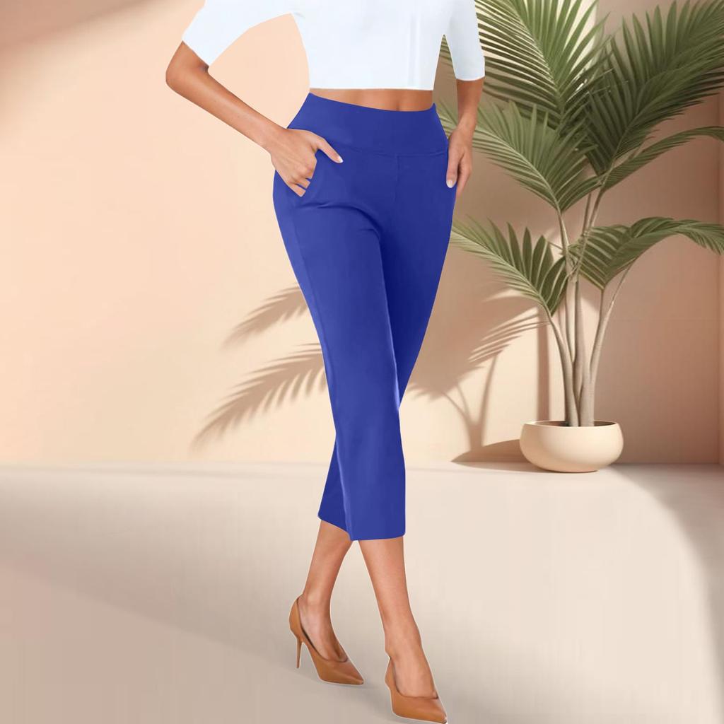 Women's Cropped Pants With Pockets Lightweight Caual Loose Trousers