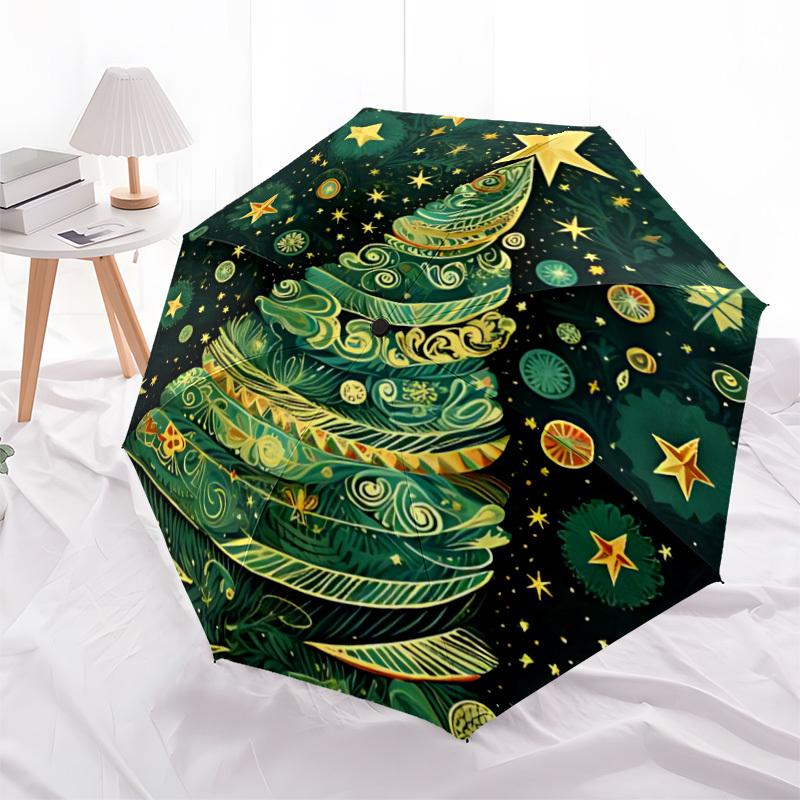 1pc Christmas Tree Decorations Automatic Folding Umbrella - Design, Durable Iron Frame for Travel, Outdoor, Beach Fashion Accessory A0920030