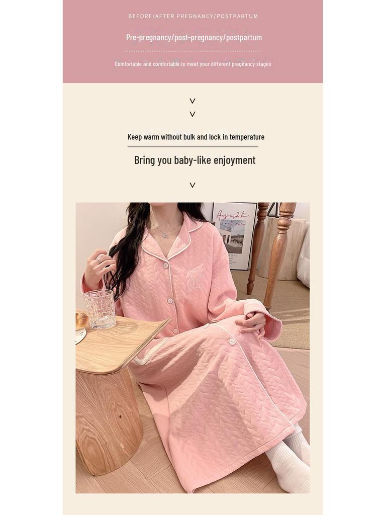 Maternity Skirt and Nightdress Set: Spring & Autumn Postpartum Air Cotton Nursing Pajamas for Winter, Fits Up To Size 200.