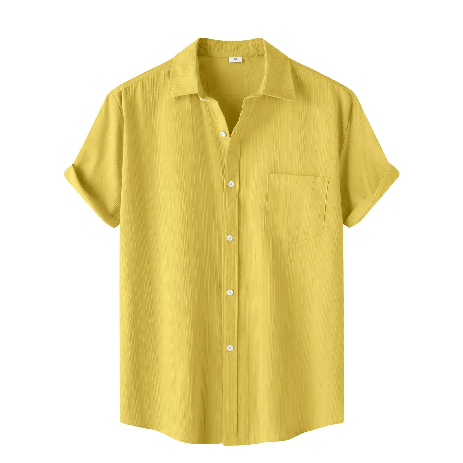 

Мужская повседневная однобортная рубашка в полоску с одним карманом и короткими рукавами XL жёлтый